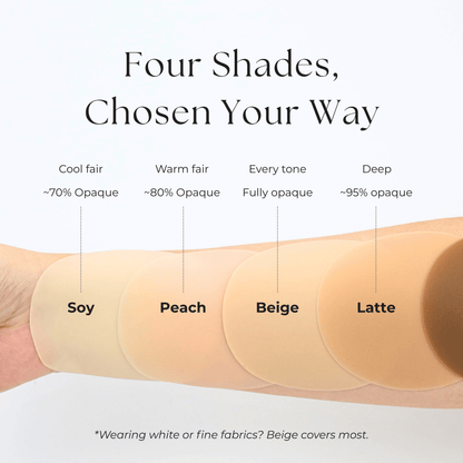 Four shades — Soy, Peach, Beige and Latte, with the opacity of each