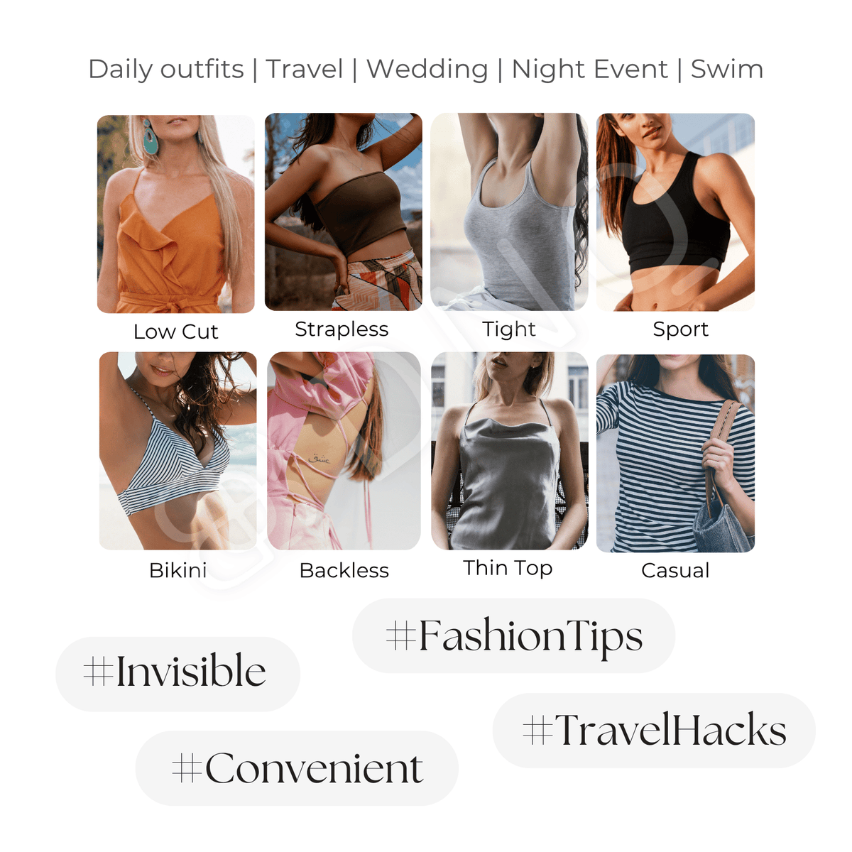 Mist worn under low-cut, strapless, backless, sheer and other outfits