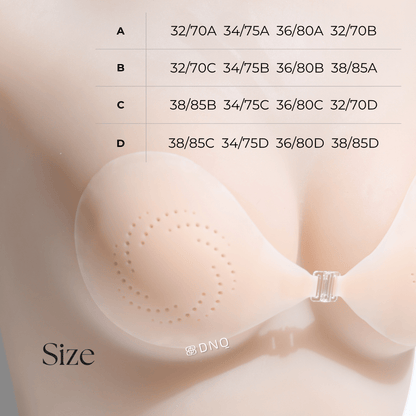 Size chart — Mist cups A to D with the matching bra sizes